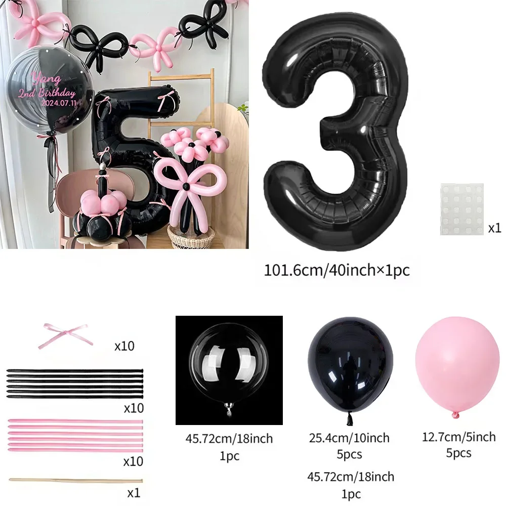 Pink Balloon Set - 45 Pieces with Black Number Balloons 0-9 for Girls Birthday  Anniversary Decoration