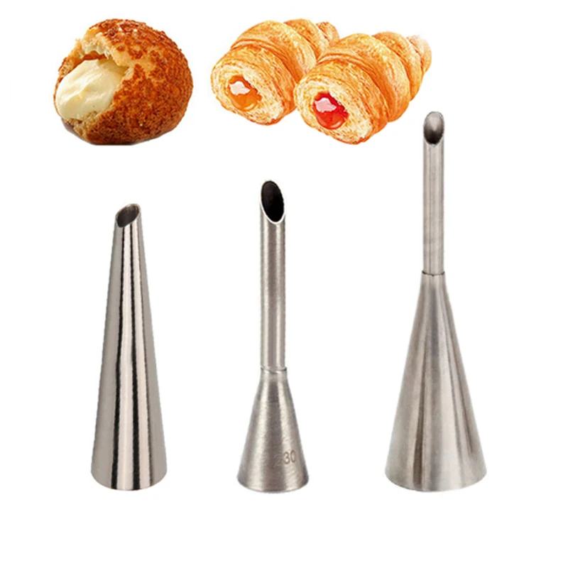 3pcs Puff Cream Pastry Tip Set Stainless Steel Icing Piping Nozzles Puff Baking Tools Cake