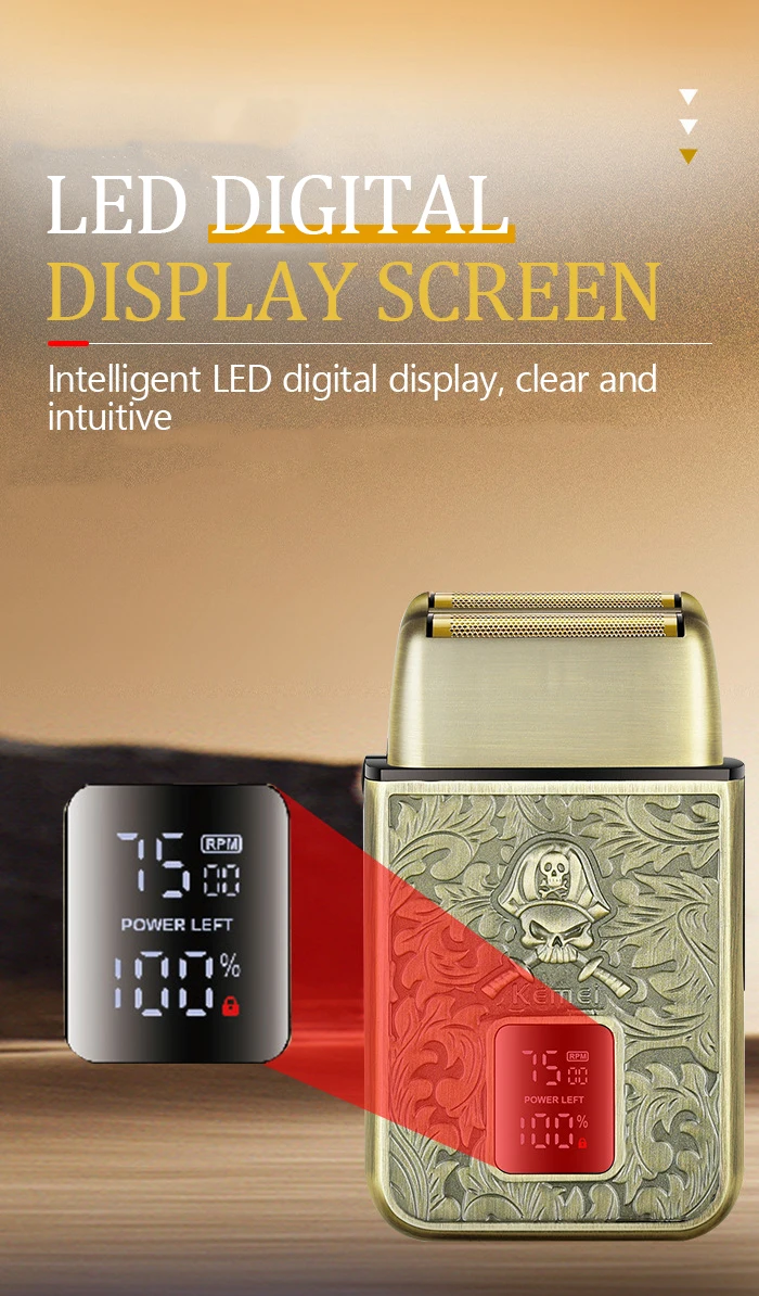 KlMEI KM-T101 Rasoir électrique professionnel pour homme, chargement USB, , écran LCD, doré gold - - Boutique Algérie