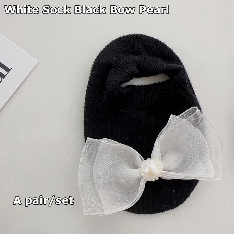 여아용 공주 양말, 미끄럼 방지 짧은 양말, 레이스 활 진주, 우아한 고무 바닥 양말, 실내 A1190