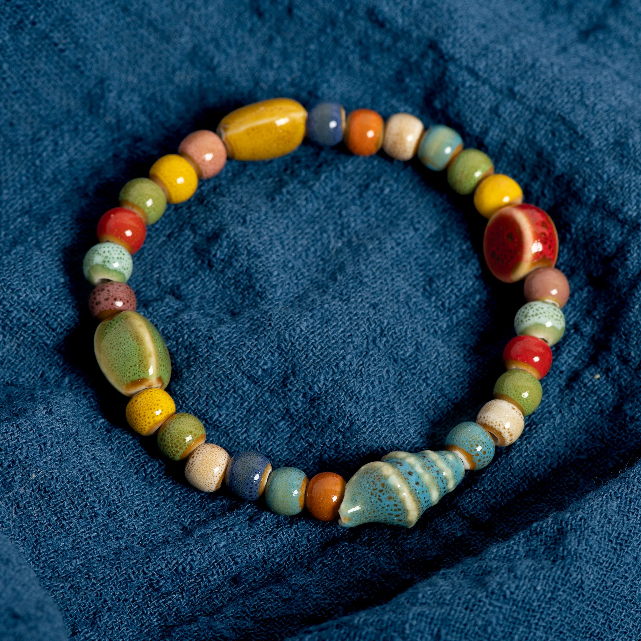 Ceramic beaded bracelet handmade starfish seashell boho beach jewelry elastic wristband for women teens