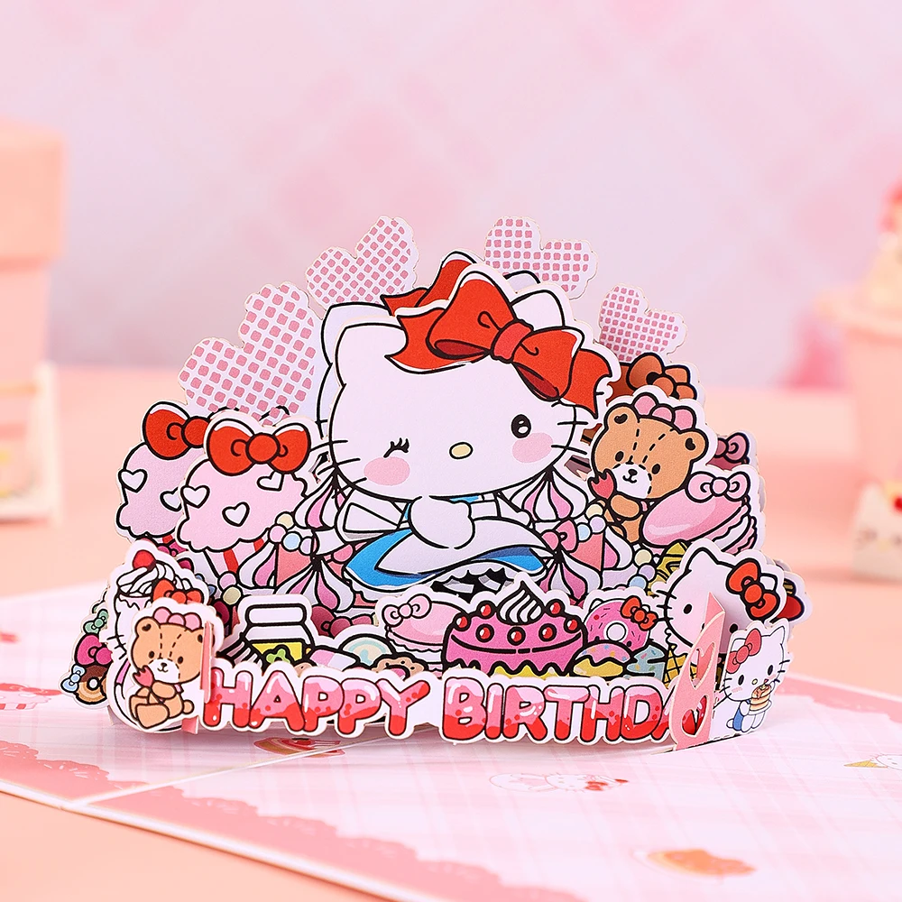 Sanrio 3D Pop Up Card Happy Birthday Gift Cute Birthday Card Anime Present Gifts Greeting Cards for Kids Girlfriend
