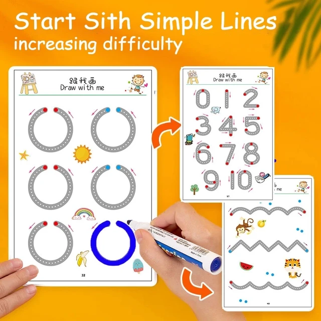 136Page Children Montessori Drawing Toy Pen Control Training Color Shape Math Match Game Set Toddler Learning Educational Toy 5