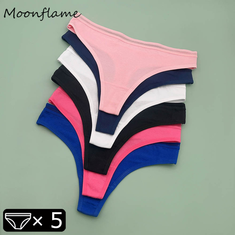 Moonflame 5Pcs Ladies Underwear Woman Panties Sexy Low-Rise G String Cotton Thongs