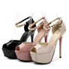 2024 HOT Women Pumps Patent Leather Peep Toe 11CM Waterproof Platform Metal Decoration Dress High Heels Boat Shoes Wedding Shoes