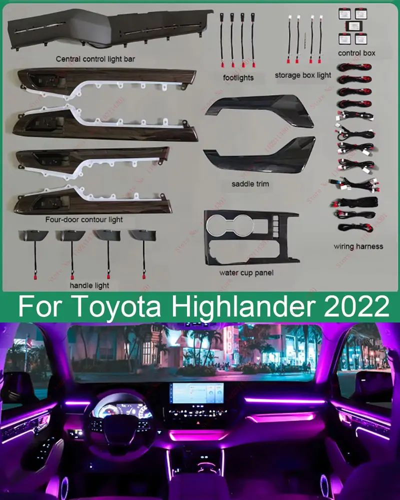 Car Interior led Atmosphere Light For Toyota Highlander 2022 2023 phantom dynamic water ambient light car interior modi - AliExpress 
