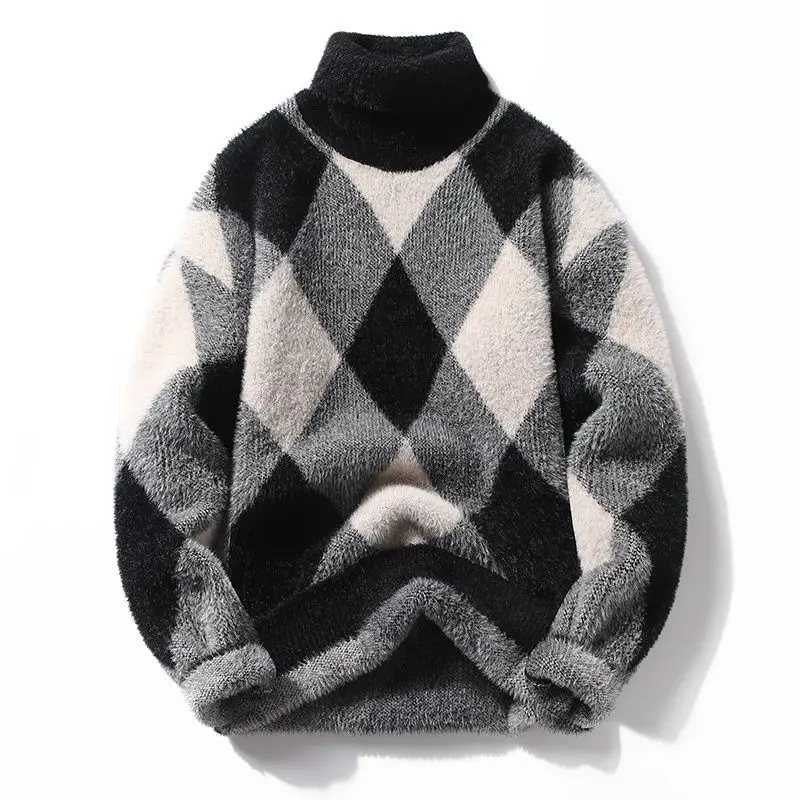 Winter KPOP Fashion Style Harajuku Slim Fit Tops Loose Casual All Match Knitwear Half High Collar Insert Long Sleeve Sweaters