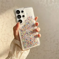 Colorful Stars Glitter Quicksand Soft Silicone Phone Cover with Clear Moving Sand Design for Galaxy S23 Ultra (Only Case)