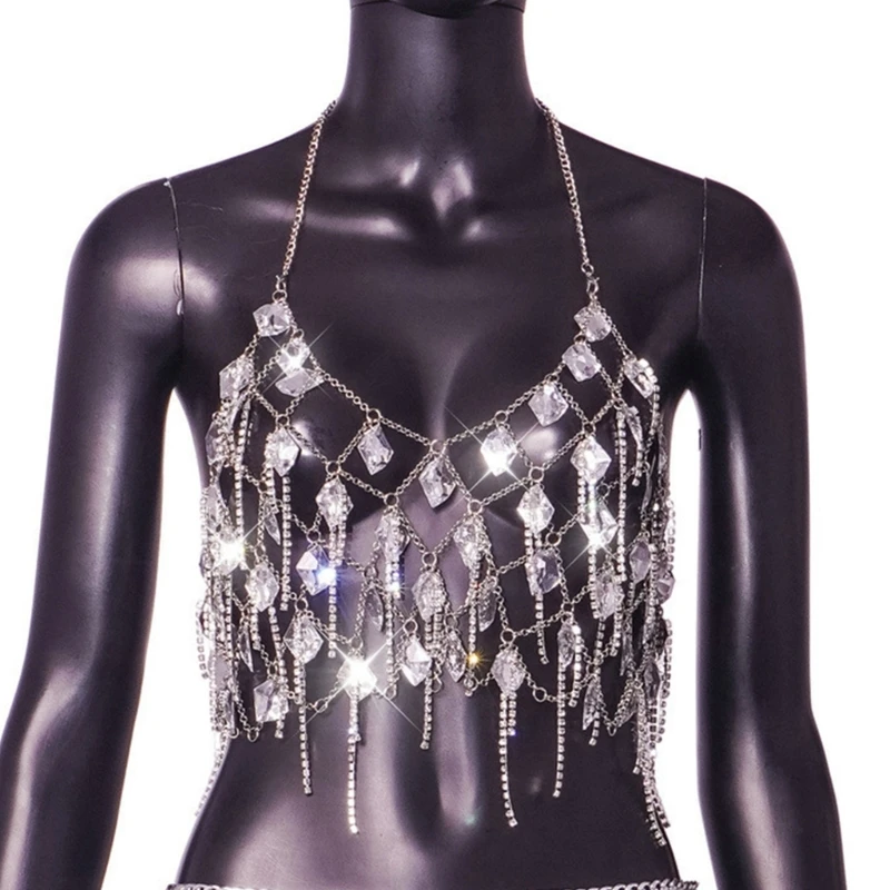 

Elegant Gemstones Chest Chain Bra with Tassels Female Chain Eye Catching Body Chain Stage Props Sexy Body Drop Shipping