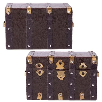 1:12 Scale Doll Brown Leather Wooden Box Case Vintage Case Box Dollhouse Suitcase Furniture Play House Accessories 2