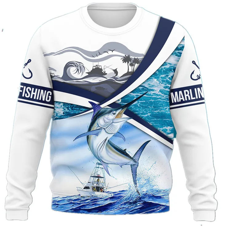 Men's Marlin 3D printed hooded pullover fashion unisex casual autumn zippered hoodie long-sleeved sweatshirt