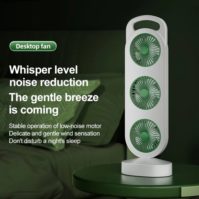 New three-turbine desktop fan, three-turbine design, strong wind, quiet and comfortable, suitable for outdoor camping, office 4