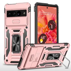Rugged Military-Grade Shockproof Phone Case with Slide Lens Protection and Kickstand for Google Pixel 9 (Rose Gold)