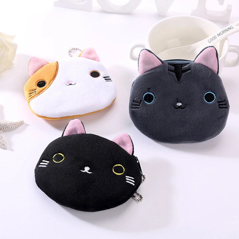 Coin Purse Plush Coin Purse Coin Wallet Change Bag Women Wallet Cartoon Kids Girls Coin Purse Cute Cat Plush Wallet Women Girls Change Purse Bag Mini Money Coin Key Wallets Pouch Children Gift