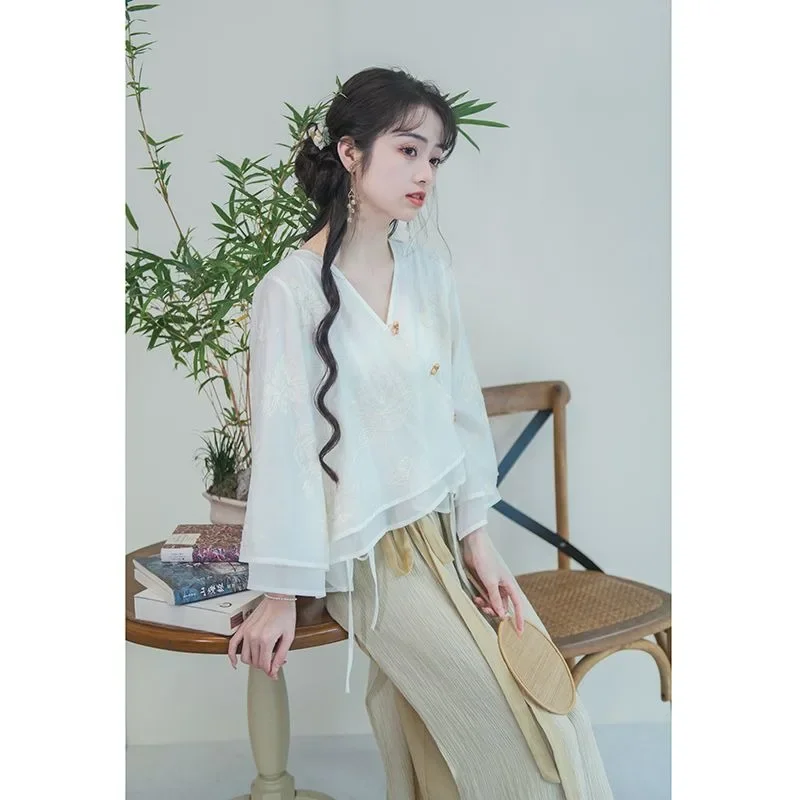 Floral Embroidery Traditional Chinese Style Women's Loose Pants