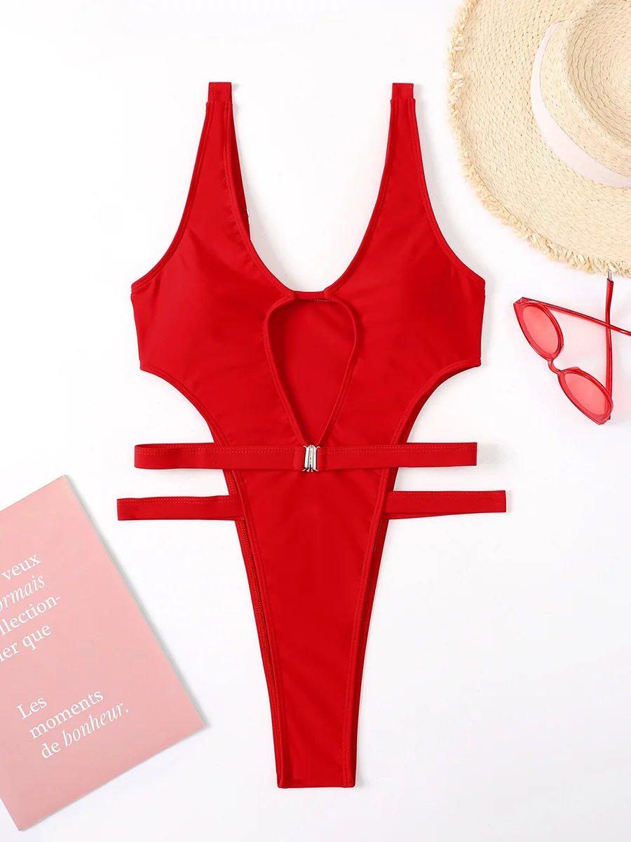 Sexy High Leg Cut Women Swimwear One Piece Swimsuit Female Bandage Monokini Bather Hollow Out Bathing Suit Swim Lady