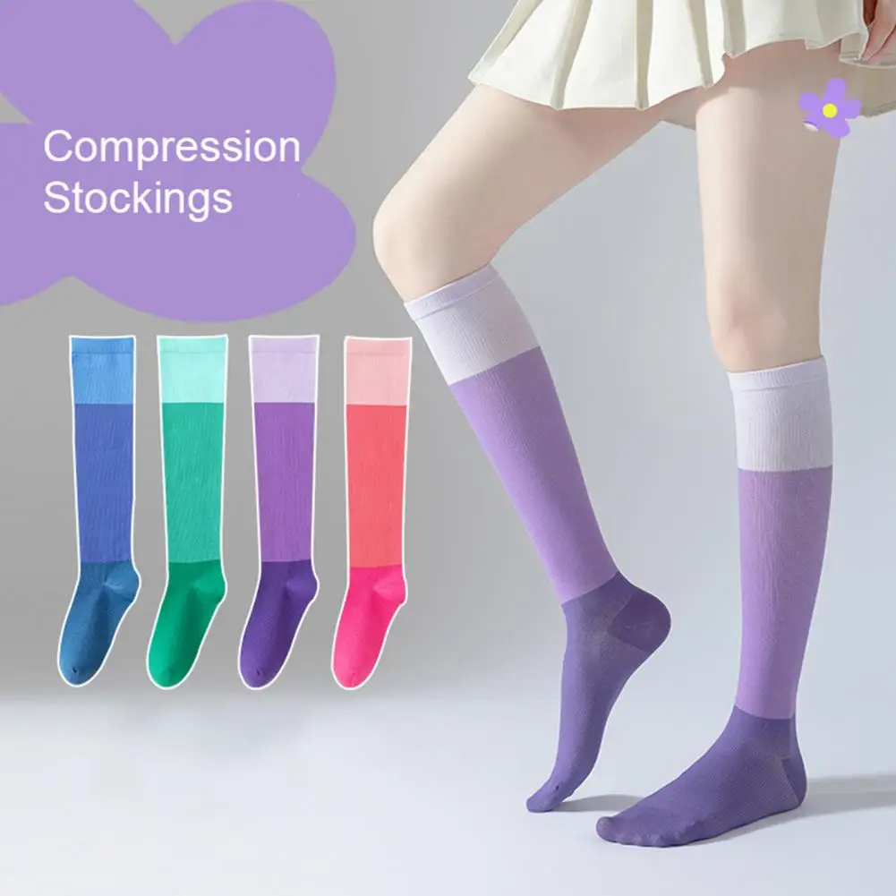 

1 Pair Sports Compression Stockings Color-Block High Elasticity Breathable Below Knee Long Socks Outdoor Fitness Long-Tube Socks