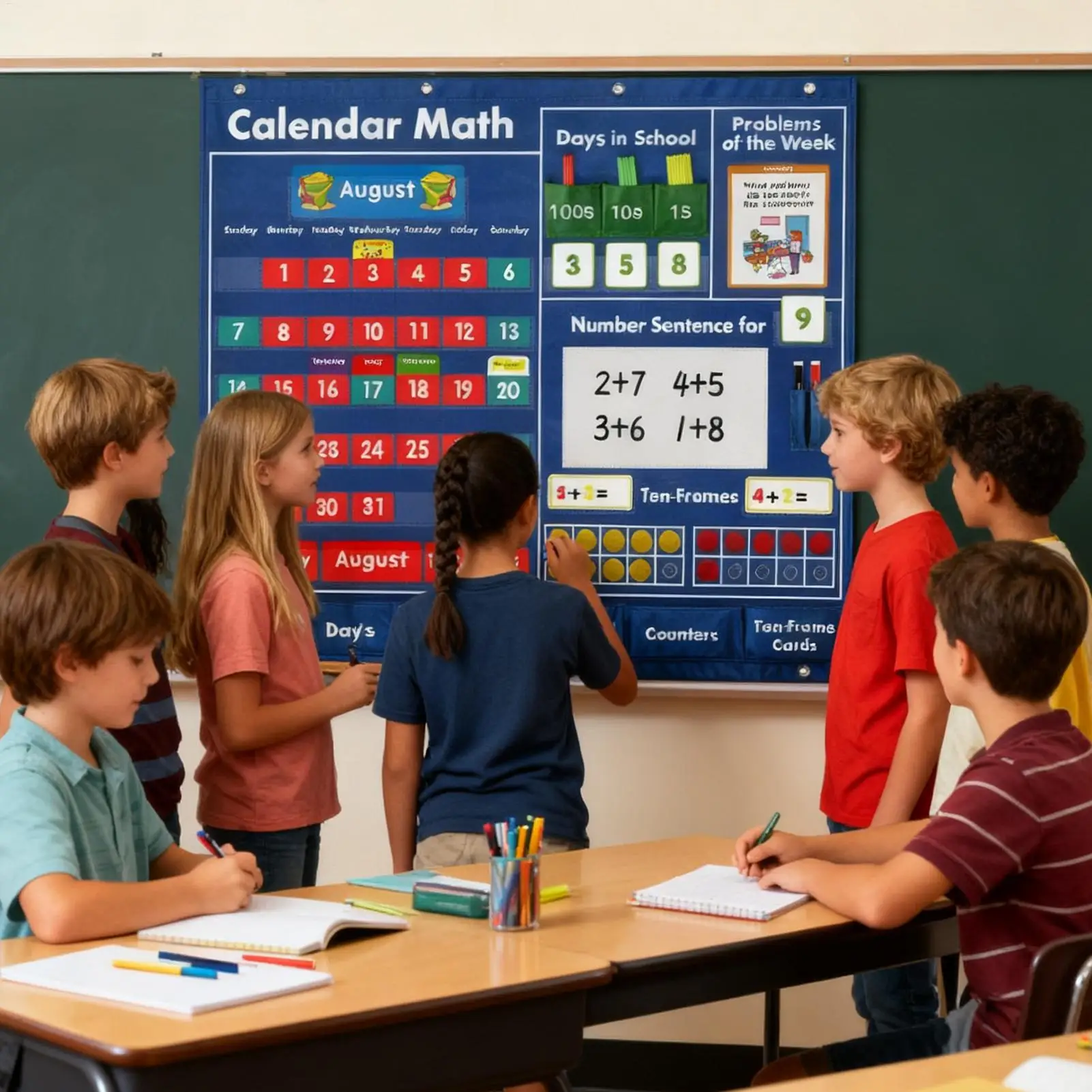 Daily Math Calendar Educational Double-Sided Activities Teacher Pocket Chart For Kids Boy Teacher Parent Holiday Classroom Home