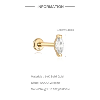 LENNIK 14K Pure Gold Earring Women European and American Fashion zircon Flat Head Piercing stud Smooth Earring jewelry gift 6