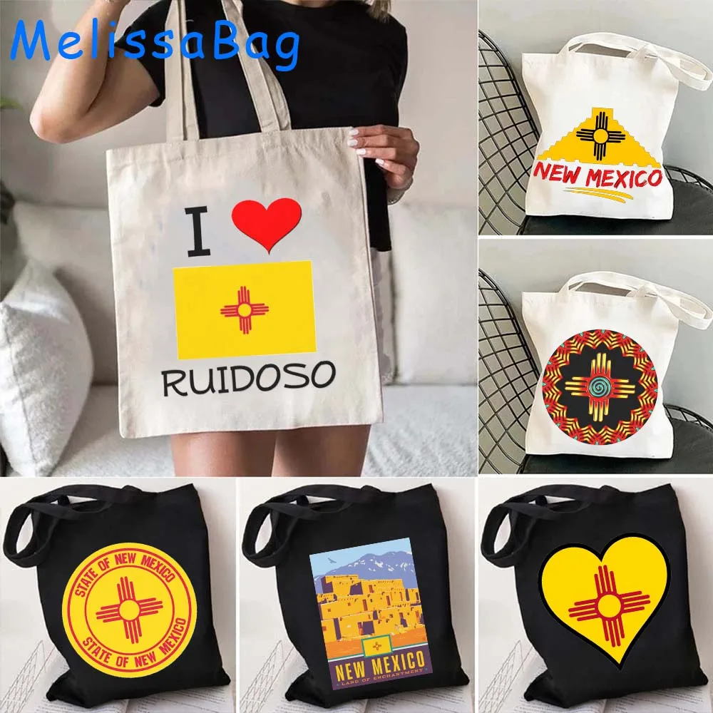 New Mexico State Round Emblem Route 66 Flag Map Canvas Totes Bags Apollo National Park Love Heart Zia Sonne Shopper Handbag