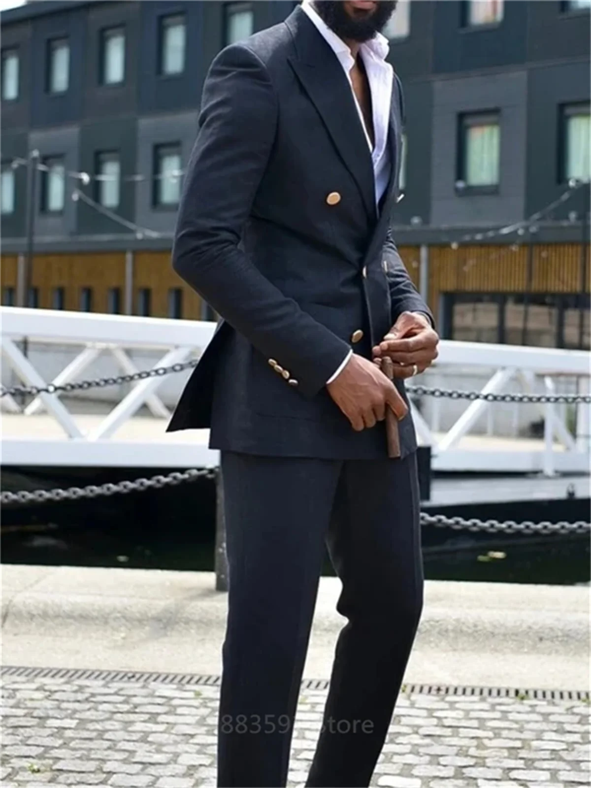 2Pieces Peaked Lapel Double Breasted Suits for Men Wedding Slim Fit Formal Groom Tuxedo Black Custom Made Suit Jacket with Pants