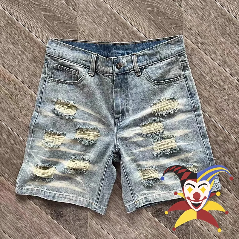 

Washed Hellstar Denim Jeans Shorts Men Women Burnt Ripped Vintage Kanye Shorts