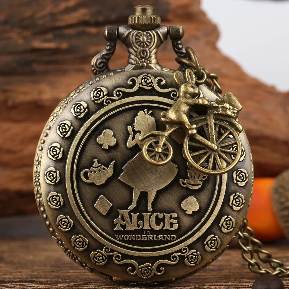 

Retro Alice Girl Pocket Watch Rabbit Pendant Quartz Watches Chain Accessory Necklace Clock Gift for Kids Women Relogio De Bolso