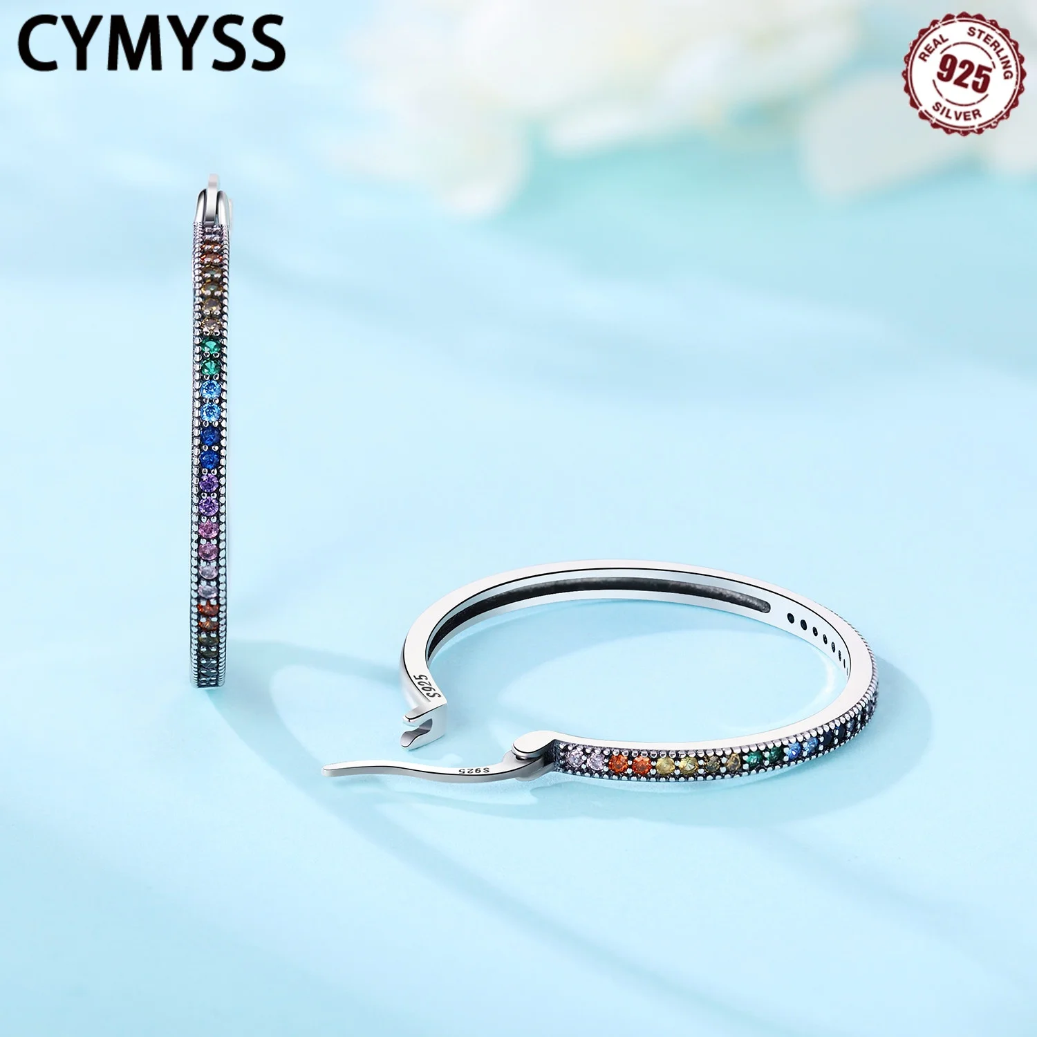 CYMYSS S925 Sterling Silber Schmuck Ohrringe Regenbogen Farbverlauf Ohrringe geeignet für Hochzeiten Reisen Frauen Ohrringe – Detail 3