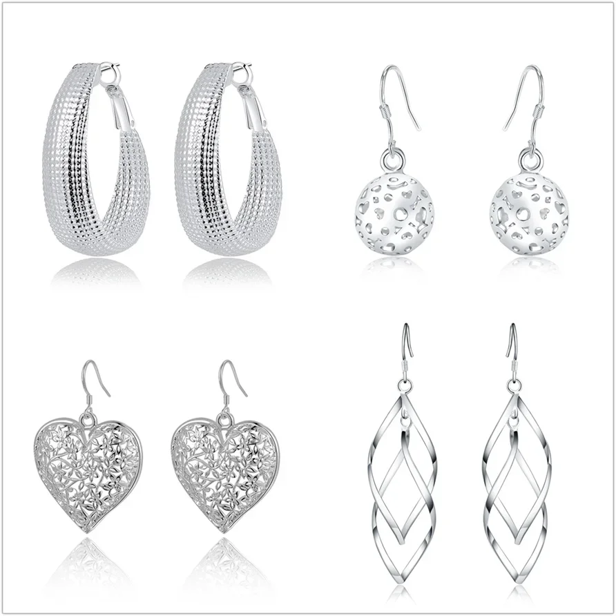 Heißer Verkauf 4 Paar Set Sterling Silber Mode Charms Ohrringe Frauen Hochzeits schmuck niedlichen Dame Geschenk