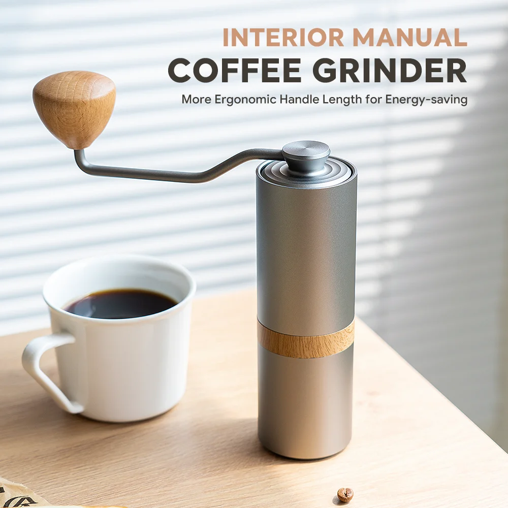 

iCafilas Manual Coffee Grinder Portable Gear Adjustable 420 Stainless Steel Burr Beans Hand Grinder Double Bearing Positioning