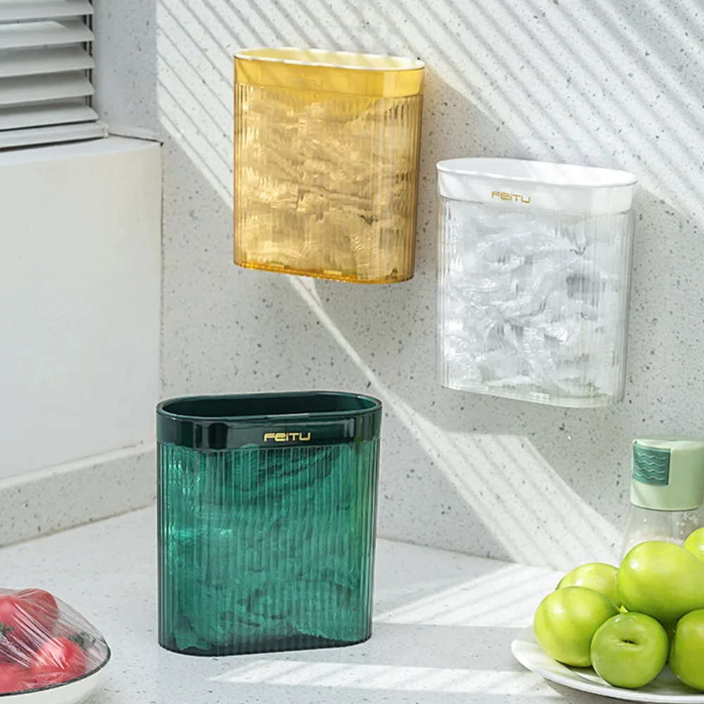 

Plastic Cling Film Storage Box Extractable Punch Free Cling Film Box Transparent Wall Mount Grocery Bag Holder