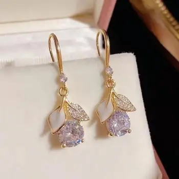 Korean Fashion Crystal Leaf Drop Earrings For Women Jewelry 2025 Trending New Luxury Zircon Women's Earrings Accessories Brincos