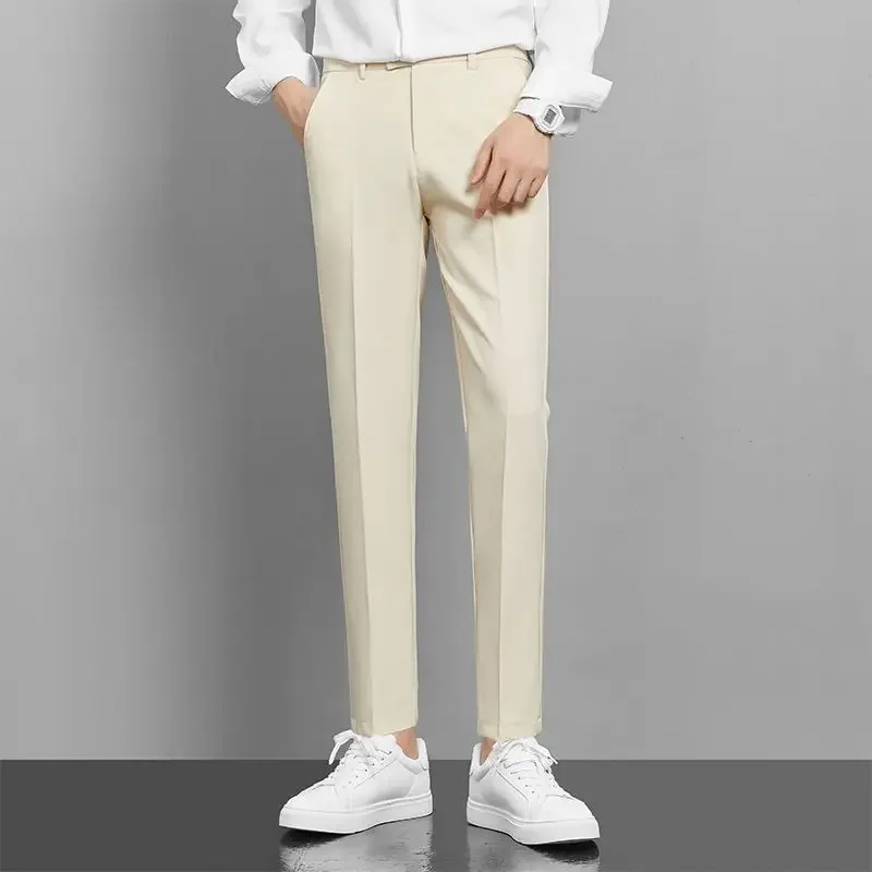thumbnail image 1 of Pantalones grises para hombre, trajes de trabajo fluidos drapeados para hombre, pantalones de tela de oficina, elegantes, coreanos, reseñas, muchas prendas de diseñador, formales, 1 of 5
