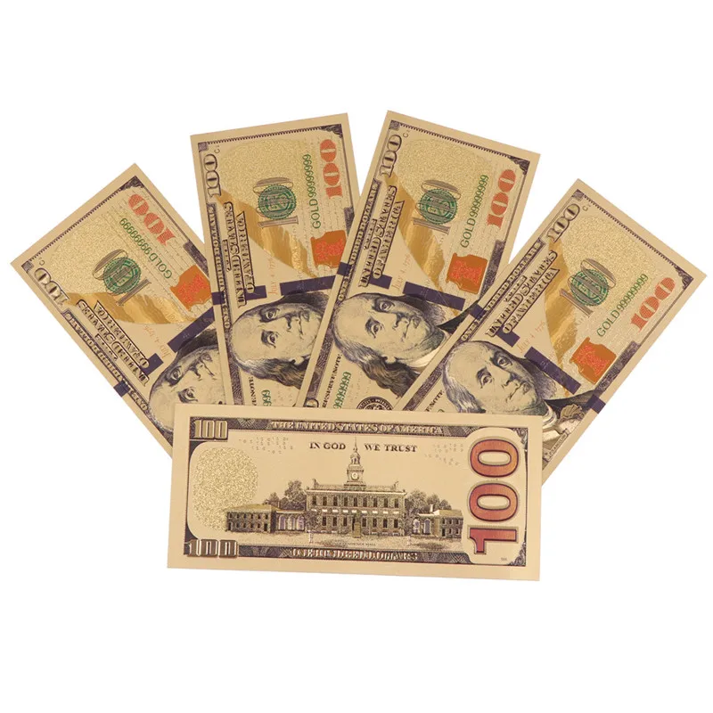 US$100 dollar 24k Gold Foil Golden USD Paper Money Banknotes Crafts 5pcs