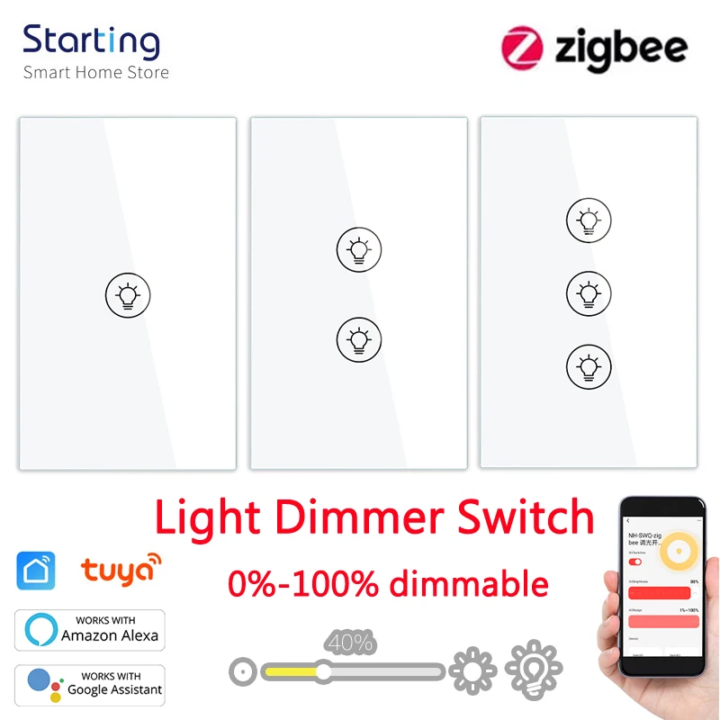 

ZigBee Tuya Smart Light Dimmer Switch 1/2/3gang 0%-100% Dimmable Smart Life APP Voice Control Timer Works With Alexa Google Home