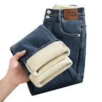 Women Thickened Fleece-Lined Vintage Straight-Leg Jeans High-Waisted Slimming Hip-Hiding Elastic  High Quality Winter Trousers - Image 5