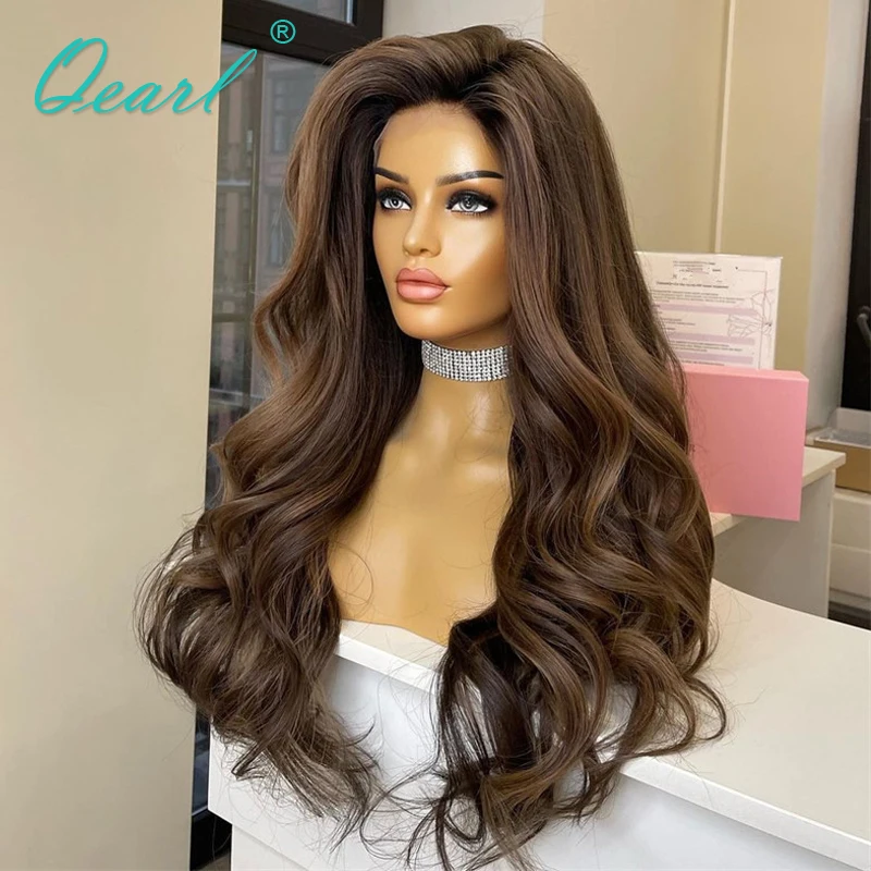 Invisible Transparent Lace Frontal Wigs 13x6 Ash Brown Blonde Highlights Colored Brazilian 100% Real Human Hair Wig Sale Qearl