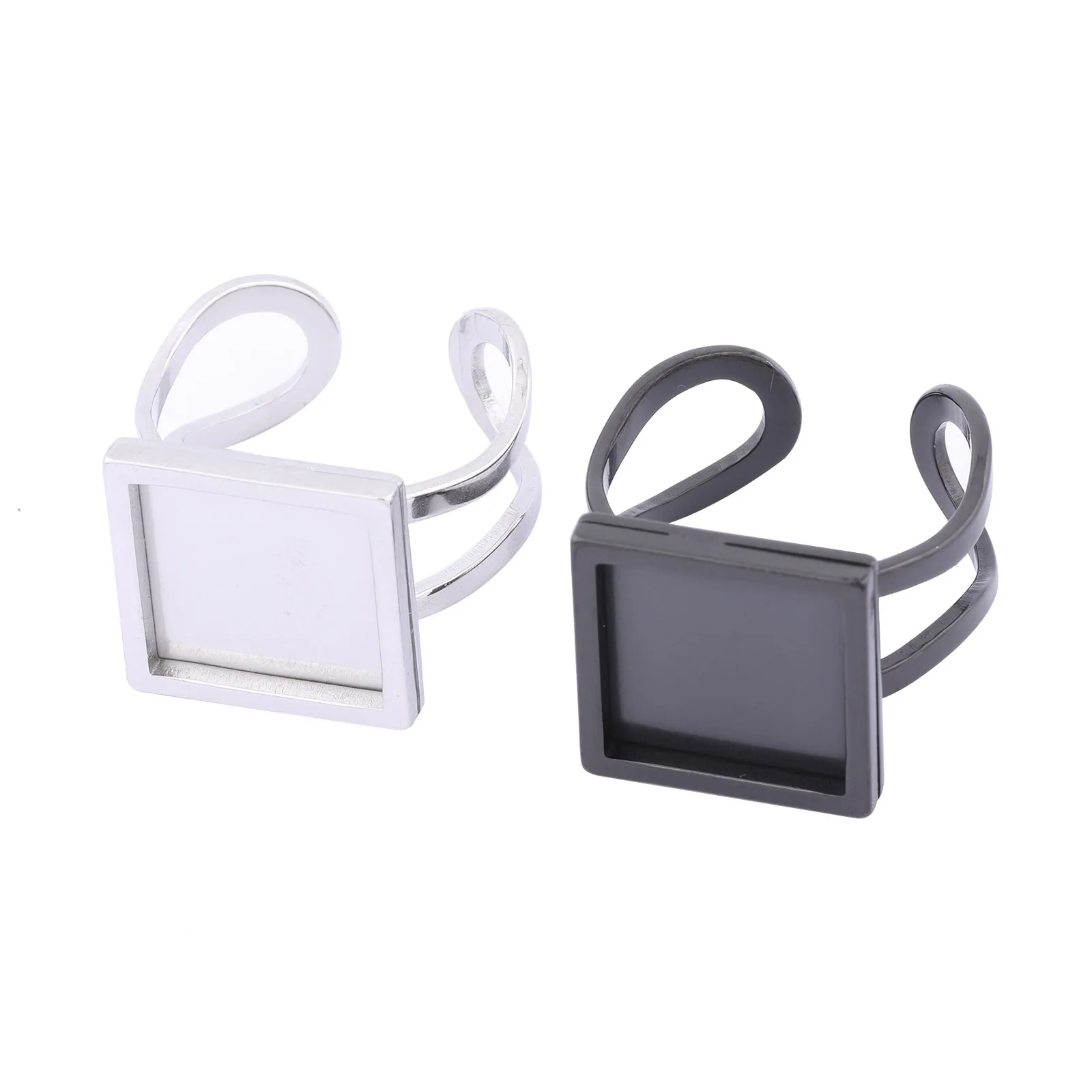 

5pcs Stainless Steel Black 10mm 12mm Square Cabochon Ring Base Setting Blanks Diy Fingerring Bezels For Jewelry Making