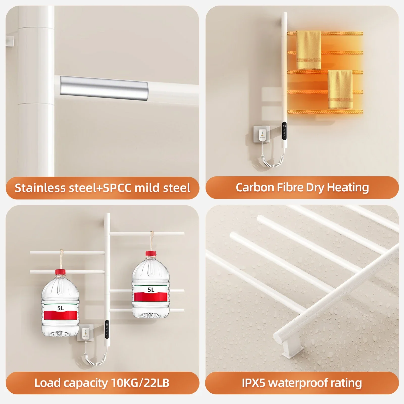 Electric Towel Rack Electric Heated Towel Rail Digital Display Temperature Control Timing Rotatable Smart Bathroom Thermal Towel Warmers G63