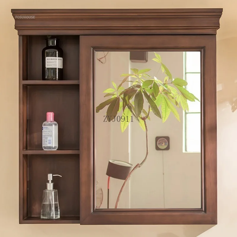 American Bathroom Mirror Cabinet Solid Wood Mirror Box Home Furniture Wall-mounted Storage Bathroom Vanity Cabinets