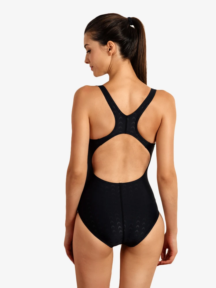 Riseado Sports One Piece Swimsuit Solid Swimwear Women New Racerback Bodysuit Scoop Neck Bathing Suit Women Beachwear