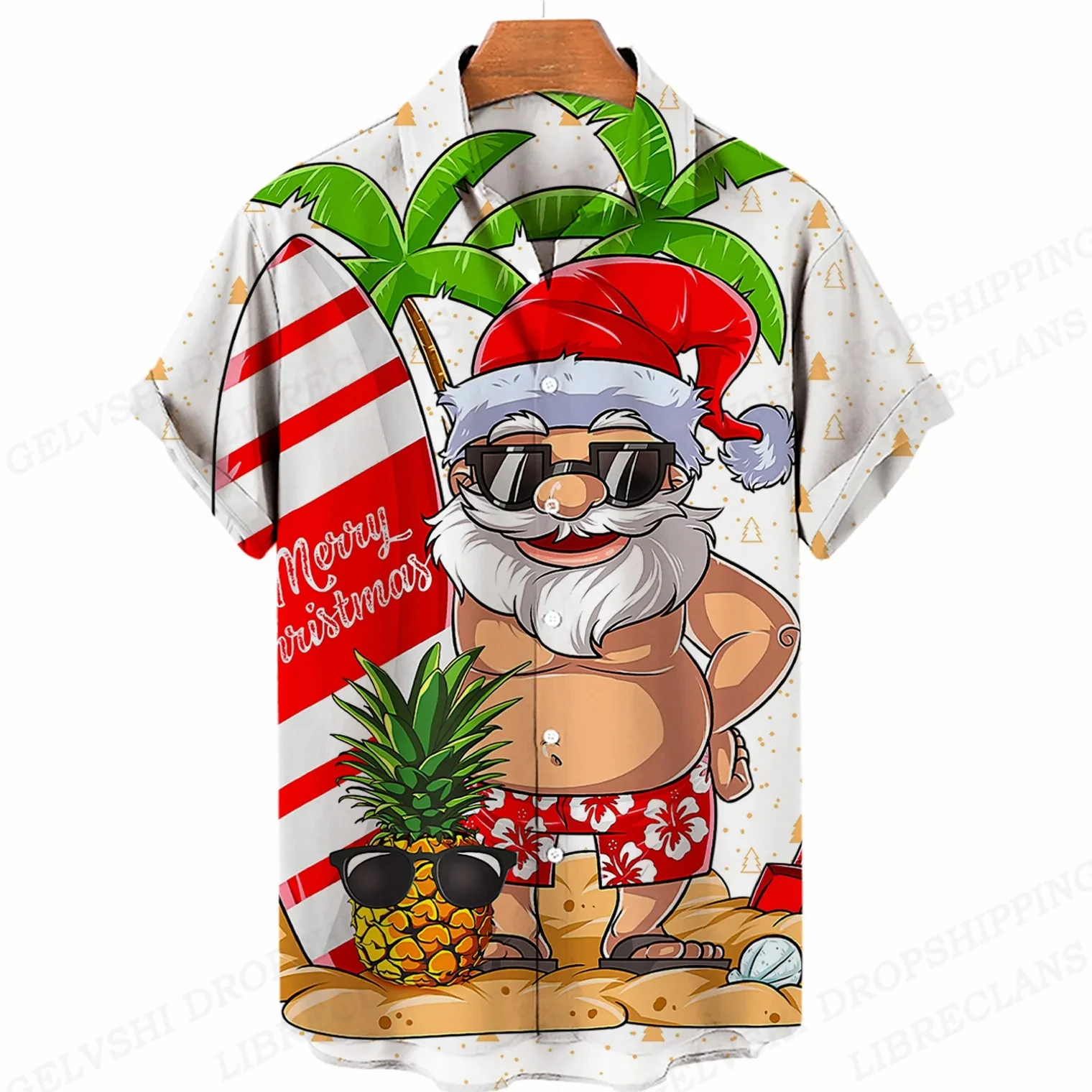 

Funny Pineapple Print Shirts Men Fashion Christmas Hawaiian Shirts Beach Blouses Lapel Shirt Cuba Camisas Men's Clothing Holiday