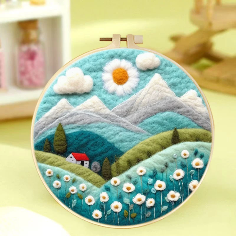 Wool Felting Needles Set Mountain Scenery For Wool Paintings Craftwork Diy Craft With Frame Felting Kit Home Decoration