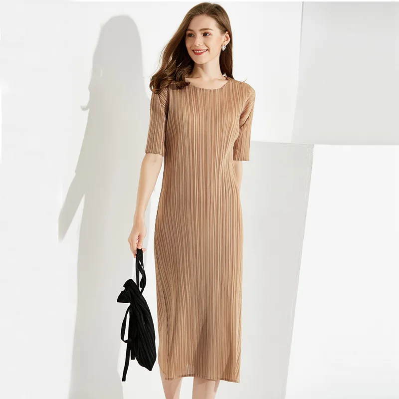 

Miyake pleated dress 2022 new summer women's long Miyake style folded sleeve pleated design skirt