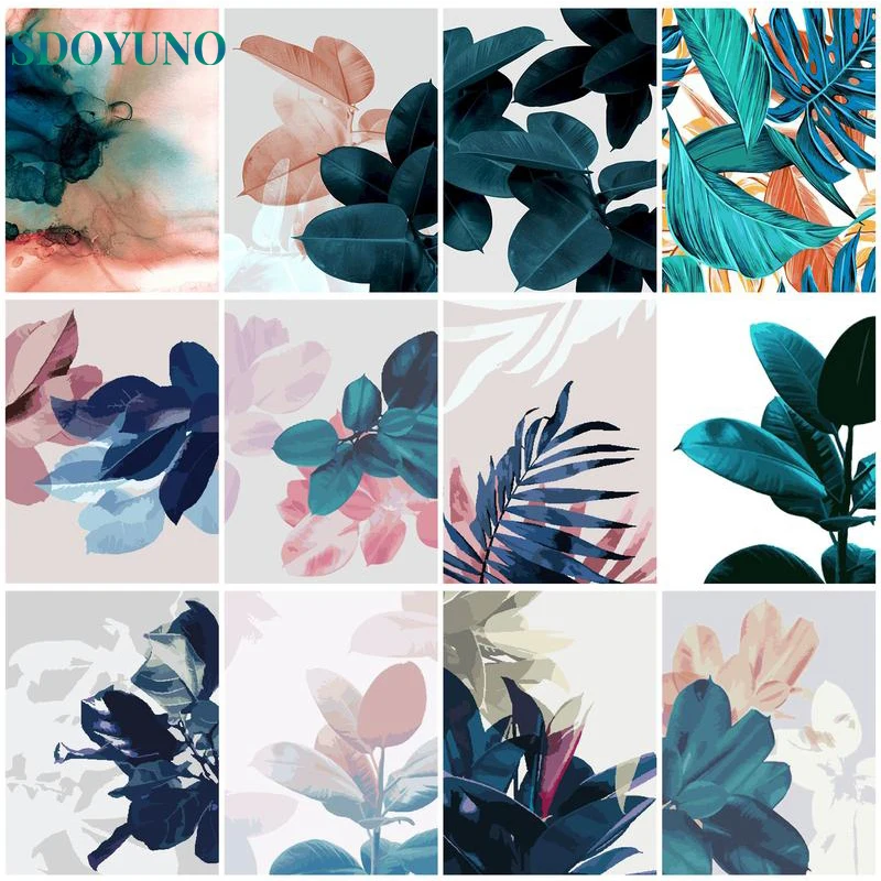

SUOYUNO Oil Painting By Numbers Flowers Drawing On Canvas Leaves Diy Acrylic Paint Kit HandPainted Wall Art Picture Home Decor