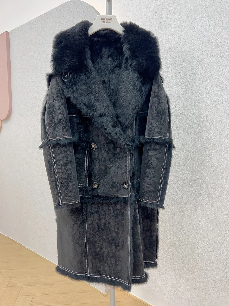 Fashionable Rabbit Fur Fur Coat for Women 2023 Winter New Thickened Warm Sheepskin Collar Mid-Length Parka Fur Coat Female