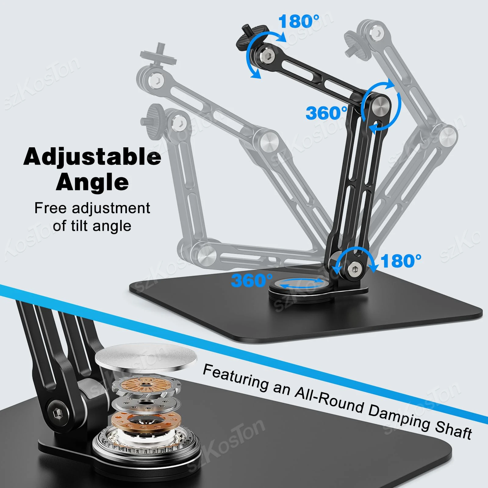 조정 가능한 마이크 스탠드 데스크탑 마운트(1/4인치 3/8인치 나사형 마이크 붐 암 포함)로 녹음, 팟캐스팅, 라이브 스트리밍, 스튜디오 작업에 적합합니다.