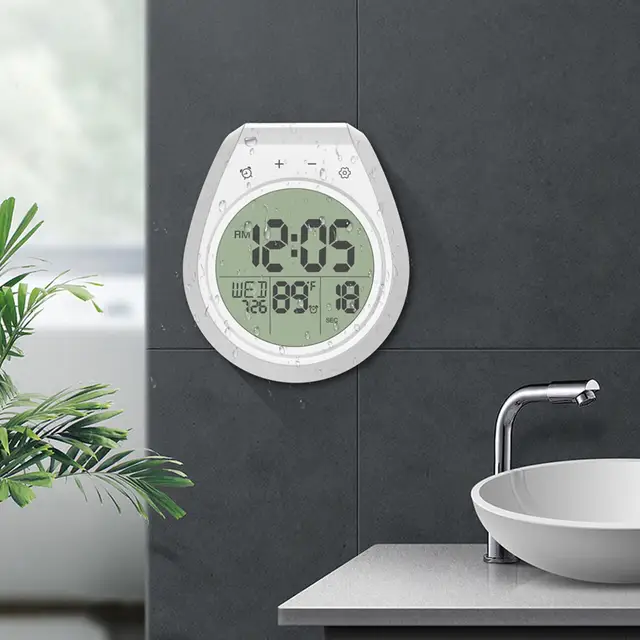 Orologio Da Bagno Digitale Con Timer Doccia - Termometro, Igrometro, Impermeabile IP65, Bianco - Foto 5