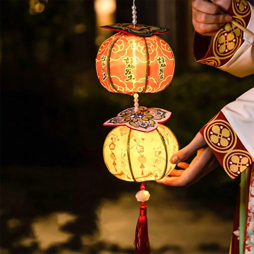 Ancient New Year Persimmon Lantern Handmade 2026 Horse Year Handheld Lantern Cloth Blessing Luminous Lantern Mid-Autumn Festival