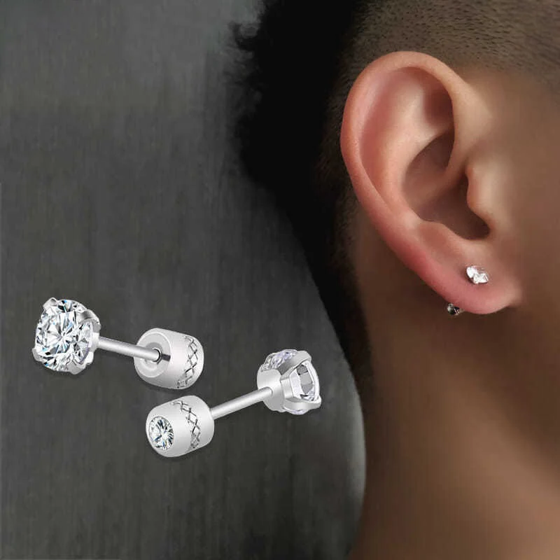 2Pcs Medical Stainless Steel Crystals Stud Earrings Screws Piercing Tragus Cartilage Ear Studs Earrings for Men Women Jewelry 2